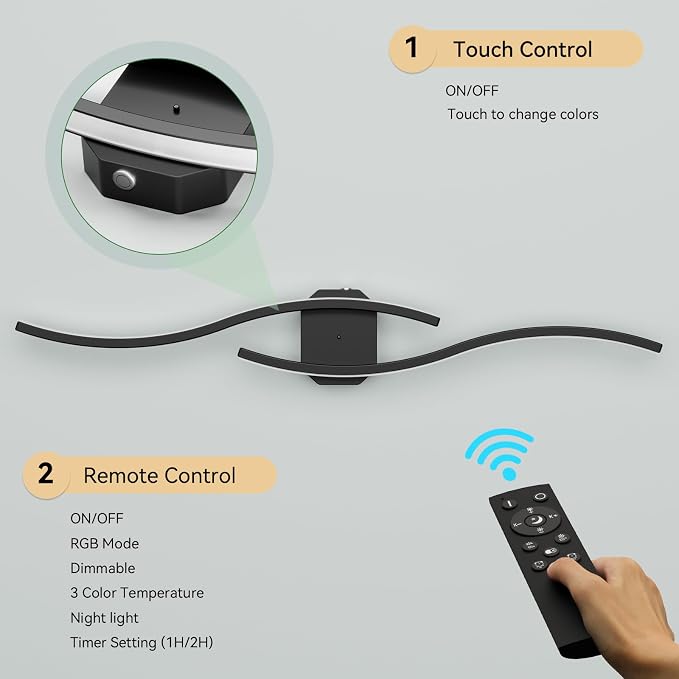 hunhun 40 Inch Battery Operated Wall Sconces, Wireless Wall Sconce with Remote Control, Rechargeable Sconces 3000K-6500K, RGB Dimmable Wall Lights for Living Room, Hallway, Bedroom (40 inch 1Pack)
