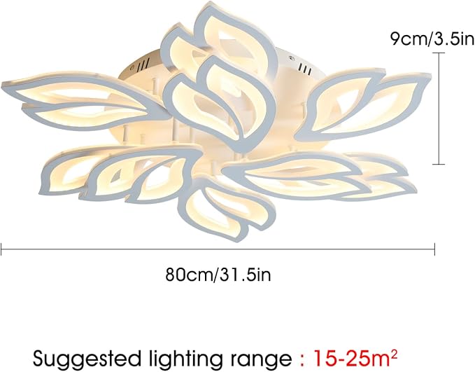 Garwarm Modern Ceiling Light, 30.3in Dimmable LED Flush Mount Ceiling Lamp, 75W Acrylic Petals Ceiling Chandelier Lighting Fixture with Remote Control for Living Room Bedroom Dining Room (White)