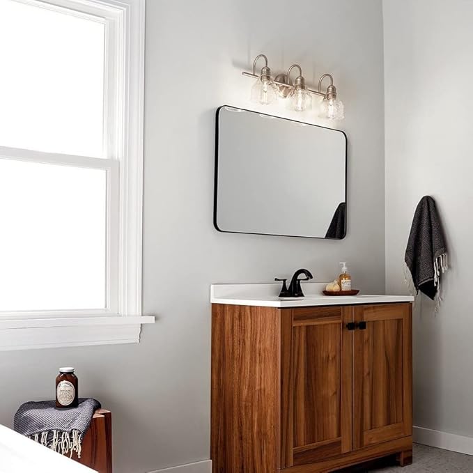 Kichler Lighting 45973NBR Avery - 3 Light Bath Vanity Approved for Damp Locations - with Vintage Industrial Inspirations - 9.25 inches Tall by 24 inches Wide, Finish Color: Natural Brass