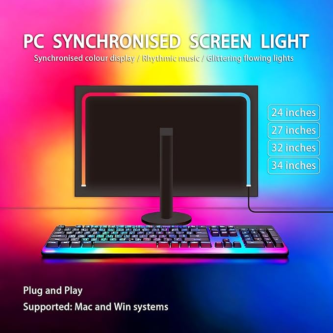 pc sync Light bar，LED Light Strips Deliver Synchronized Lighting Effects with Screen Colors and Music, Compatible with Win/Mac Systems. (PC Sync Light (for 32-34-inch Models))