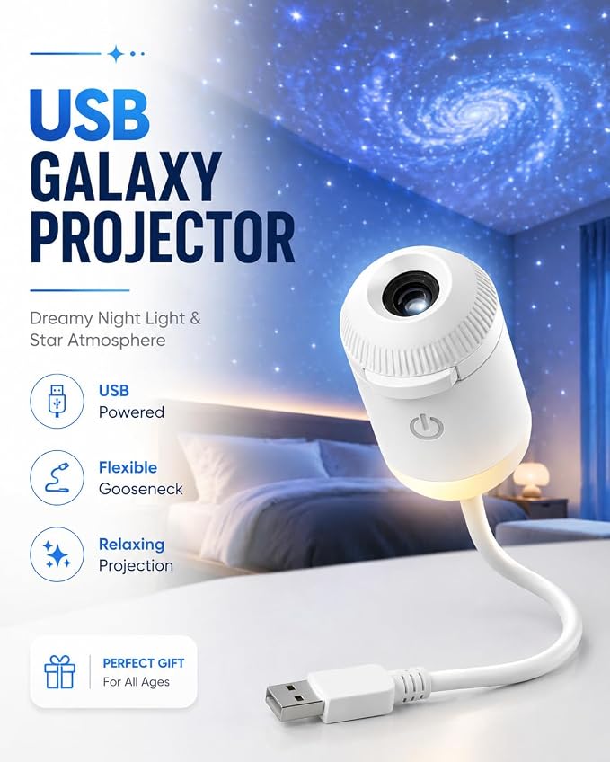 HD Smart Dynamic 5D Holographic Night Light Projector, Starry Sky Galaxy Projection Lamp with 360° Flexible Gooseneck, Touch Control Dimmable Star Projector for Bedroom (24 Projection Films)