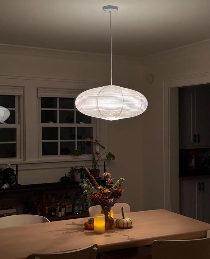White Oval Paper Lanterns, 22" Large Hanging Paper Lantern Shade, 1 Pack | Chinese/Japanese Paper Pendant Lampshade, Handmade, for Party Decoration, Wedding, Home Decor Ceiling Lamp shade