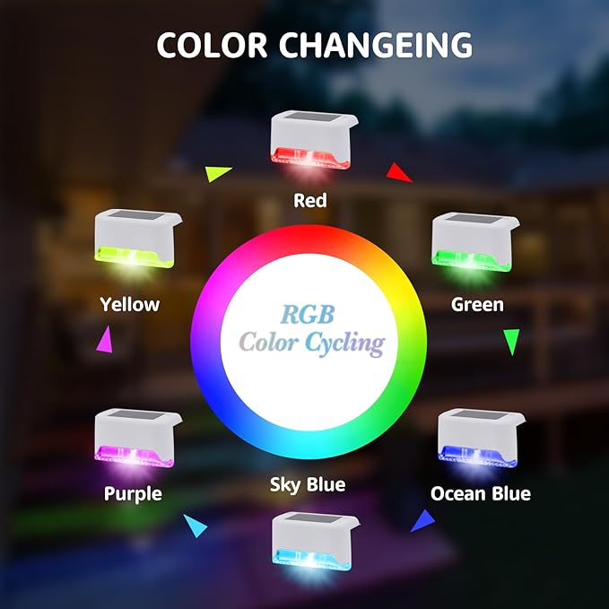 20 Pack Color Change Solar Step Lights Outdoor Small Waterproof RGB LED Stair Lamp Outside Decorative Lighting for Deck, Staircase, Railing, Pool, Retaining Wall, No Drill Install(White Shell)
