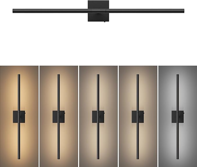 Tipace Hard-Wired LED Black Vanity Light Fixtures for Bathroom Over Mirror 39.4 inch LED Bath Sconces Hardwired 5CCT Adjustable Morden Picture Lights for Paintings