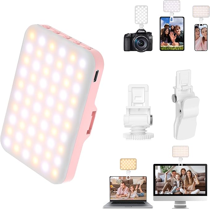 LED Phone Light - USB-Rechargeable Portable Photo Light with 97+ CRI, Up to 6500K Color Temperature for Selfie, Zoom Conference, Video, Makeup and Live Stream