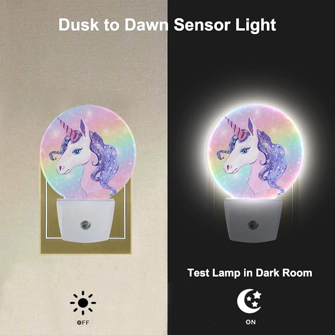Cute Unicorn Night Light Unicorn Rainbow Plug-in Nightlight Energy Saving 0.5W LED Lighting for Boys Girls Men Women