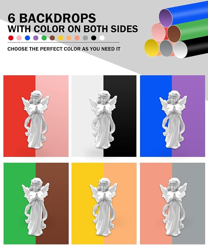 PULUZ 9.8"/25cm Foldable Portable Photo Studio Light Box, Adjustable Brightness Light Box Photography Lighting Shooting Tent Kit, with LED Lights and 12 Colors Backdrop