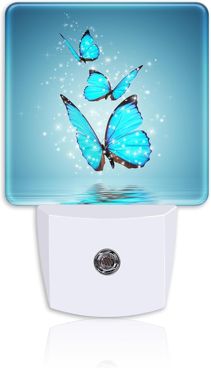 Blue Magic Butterfly on Water Night Light Plug Wall,LED Night Lights with Dusk to Dawn Light Sensor for Women Girls Boys Room Decor,Hallway,Kitchen,Bathroom,Nursery,Stairs