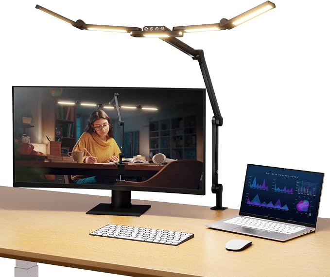 NEEWER Basics 32.5" Clip On Desktop LED Light for Home Office, 23W LED Dimmable Architect Lamp with Table Desk Clamp, 5 Light Bars, Computer Drafting Video Conference Atmosphere Lighting, DL01