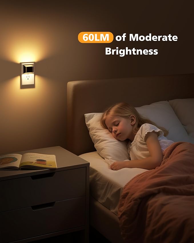 VOLISUN Night Lights Plug into Wall, 6 Pack Up and Down LED Night Light with Dusk to Dawn Light Sensor, 3000K Warm White Nightlight for Hallway, Bedroom, Bathroom, Kitchen Black