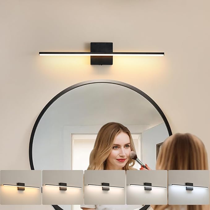 Modern Bathroom Vanity Light 16 Inch, 14W Black Bathroom Light Fixture Over Mirror, Dimmable 5CCT LED Wall Sconce Lighting for Restroom Mirro