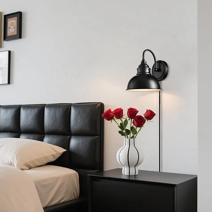 Mini Gooseneck Wall Sconce, 2-Way Mount with Switch, Black | Flexible Gooseneck, Plug-in & Hardwired Dual Installation, On/Off Switch Included, Fits Bedroom, Corridor, Porch