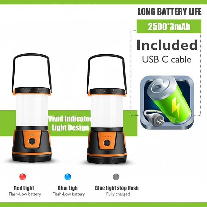 Rechargeable Emergency Light for Home Power Outages Hurricane Light | 3000 Lumen LED Camping Lantern with 7500mAh Power Bank, USB-C Dimmable Outdoor Lantern for Camping, Blackouts & Storms