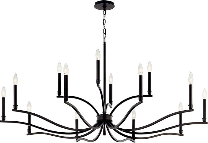 Kichler Malene 14-Light 2-Tier Chandelier, Updated Traditional Light in Black, Sloped Ceiling Compatible, for Foyer, Dining Room or Living Room (27.25" x 52.75"), 52698BK