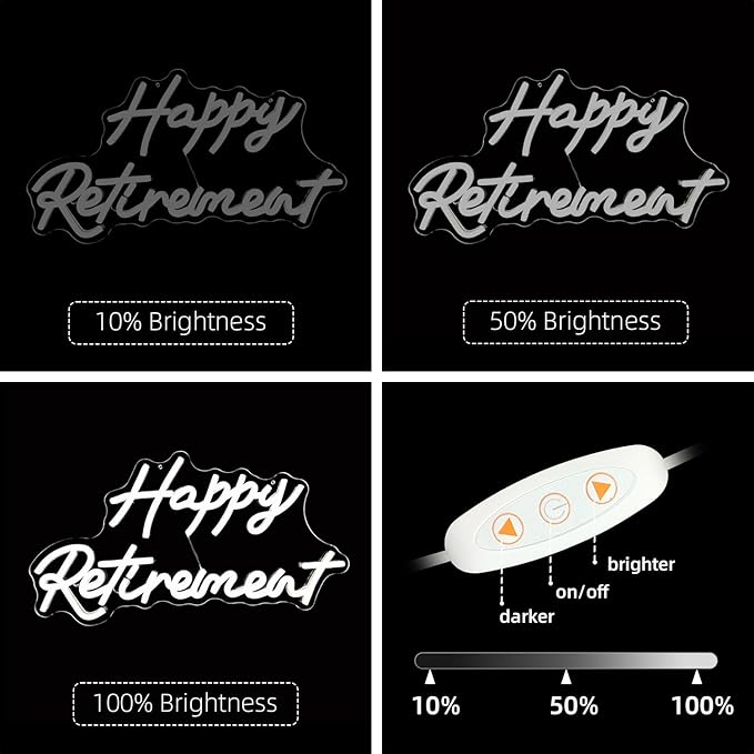 Happy Retirement Neon Signs for Wall Decor,Dimmable Neon Lights for Bedroom Wall Decor USB Powered Led Signs for Bedroom Wall Birthday Party Gifts Retirement Party Decor