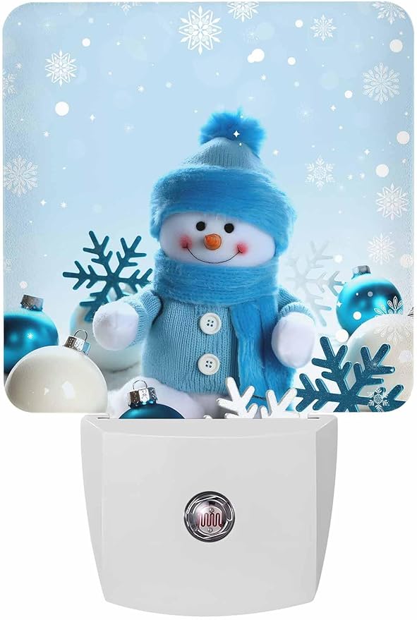 Snowman Night Lights Plug into Wall LED Night Light Christmas Cute Doll Snowflake Automatic Dimmable Dusk-to-Dawn Square Shaped Smart Nightlight for Bathroom/Bedroom