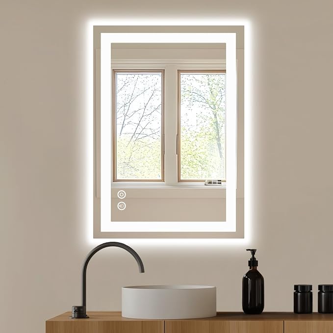 DUMOS 20"x28" LED Bathroom Mirror, Bathroom Vanity Mirror | Smart Anti-Fog, Front Light and Backlit, 3 Color Temperatures, Dimmable, Memory Function