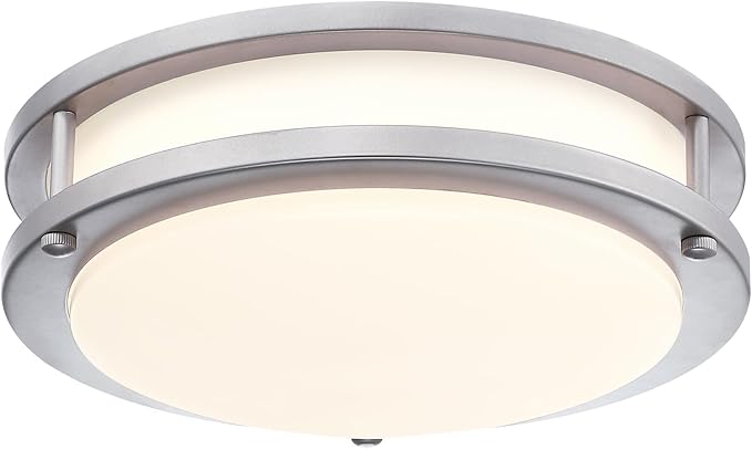2 Pack 7.5 Inch Round Brushed Nickel Ceiling Light Fixture - Flush Mount LED Ceiling Lamp Set of Two 2700K/3000K/3500K/4000K/5000K Adjustable Brushed Nickel Bathroom LED Light for Bedroom 12W