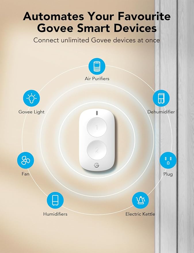 GoveeLife Smart Mini Double Button Switch, Group Control Multiple Devices, Versatile Wireless Control Button, Battery Powered, Supports Most GoveeLife Smart Products