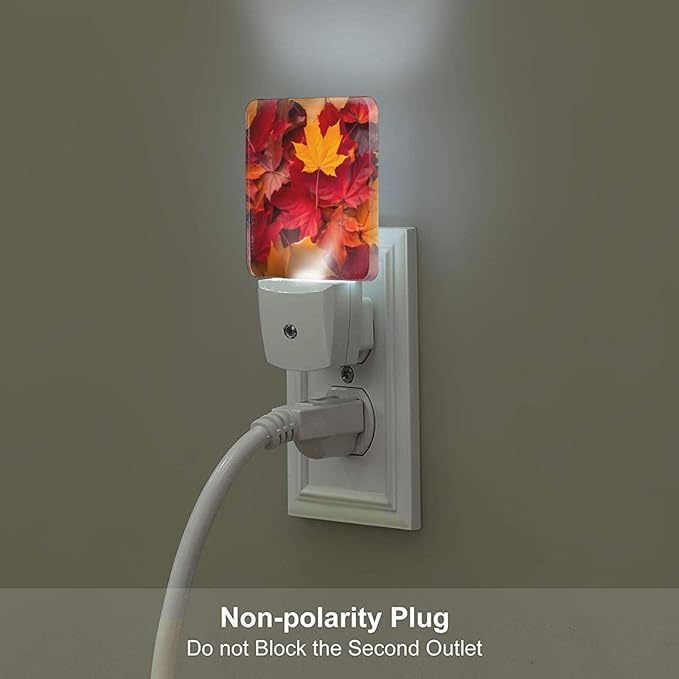 Fall Maple Leaves Night Light Set of 2, Auto Sensor LED Dusk-to-Dawn Nightlights, Plug-in Sensor Lamp for Bedroom Bathroom Kitchen Hallway Stairs Decorative