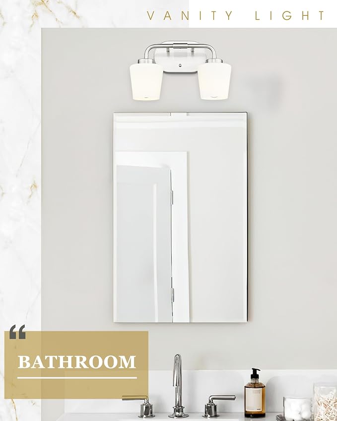 2-Light Bathroom Light Fixtures Over Mirror, Brushed Nickel | Vanity Lighting Fixtures with Milk White Glass, Vintage Farmhouse Wall Sconces Lighting, AD-22004-2W-SN