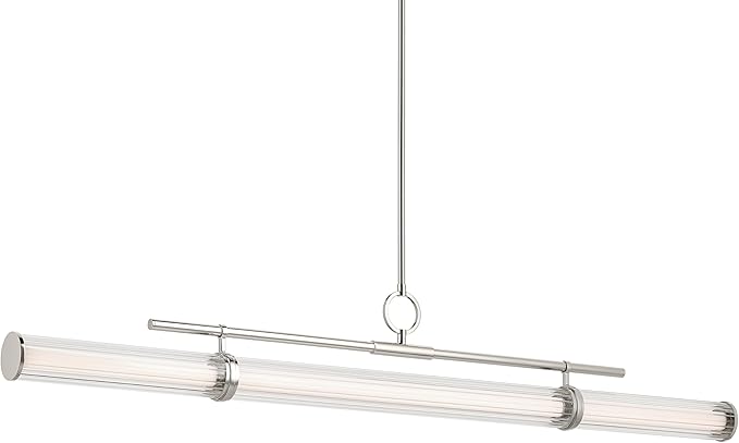 Kichler Riven LED 1-Light Linear Chandelier with Clear Fluted Glass in Polished Nickel, Sloped Ceiling Compatible, for Kitchen or Dining Room (9.5" x 8" x 60.25"),