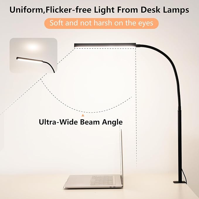 LED Desk Lamp for Office Home, Adjustable Flexible Eye-Caring Desk Light with,5 Modes 10 Brightness Adjustment, USB Adapter Desk Lamp with Clamp-MINI-B