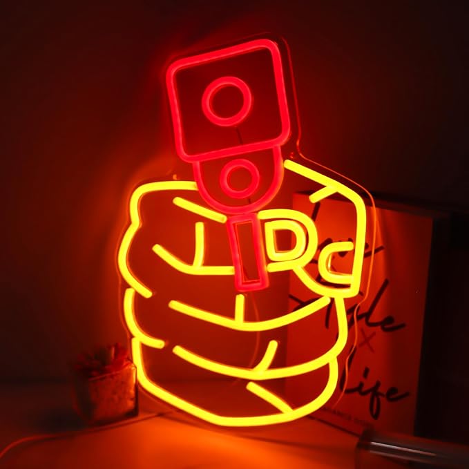 Gun Neon Light LED Yellow Red Pistol Neon Sign | Cool Hanging Design, Man Cave Bedroom Dorm Office Bar Party Decor, Gifts For Boys & Man