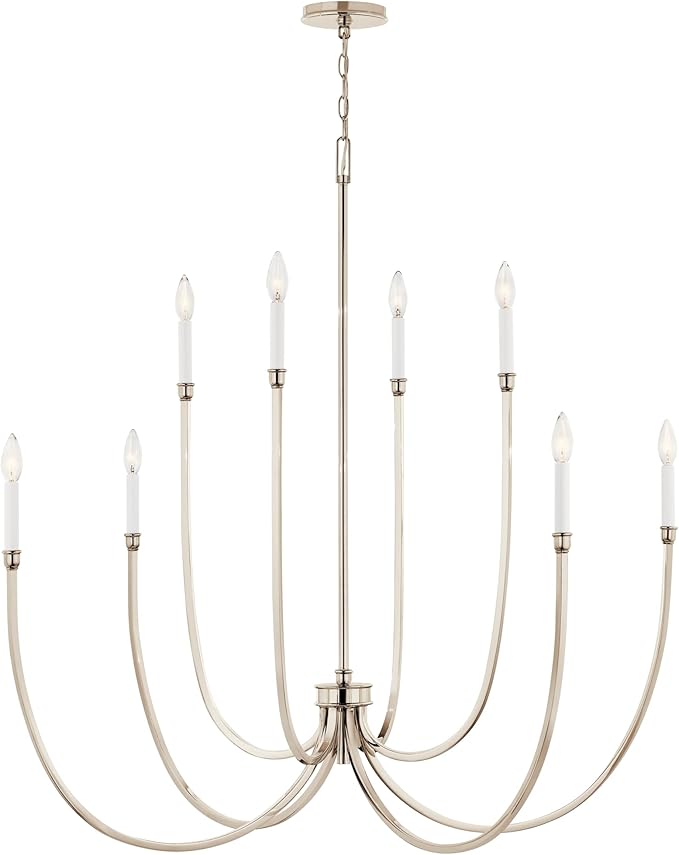 Kichler Malene 8-Light Foyer Chandelier, Updated Traditional Light in Polished Nickel, Sloped Ceiling Compatible, for Foyer, Dining Room or Living Room (43.5" x 42.25"), 52699PN