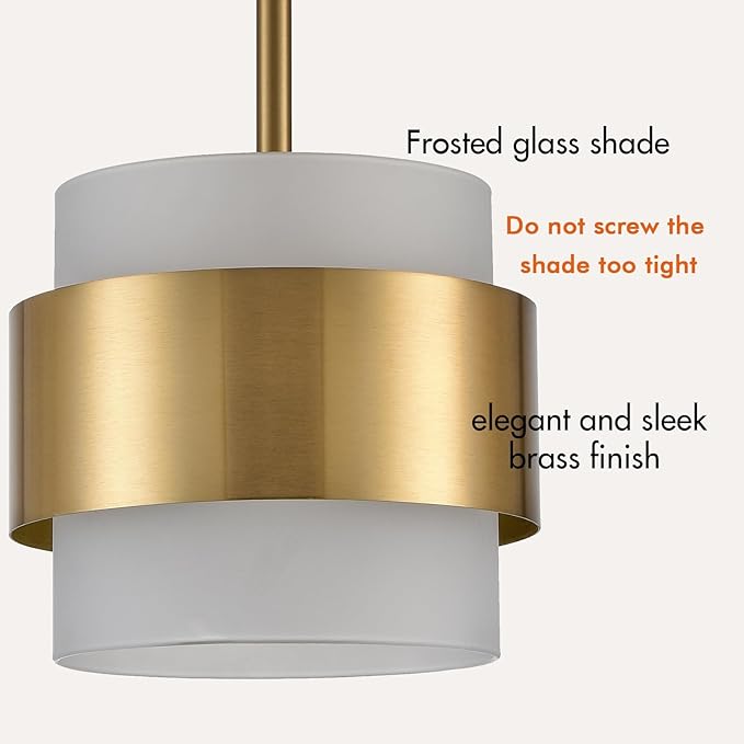 CLAXY Gold Pendant Lights mini Hanging Light Fixture with Frosted Glass Shade for Kitchen Island Dining Room Bar Restaurant, Rod Hanging Modern Pendant Light