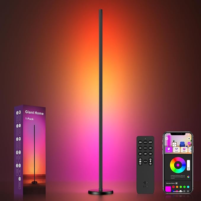 RGBICW Corner Floor Lamp, Smart LED Floor Lamp for Ambient Lighting with 16 Million Colors, App & Remote Control, 68 Scene Modes, Music Sync, Adjustable Warm White for Bedroom Living Room