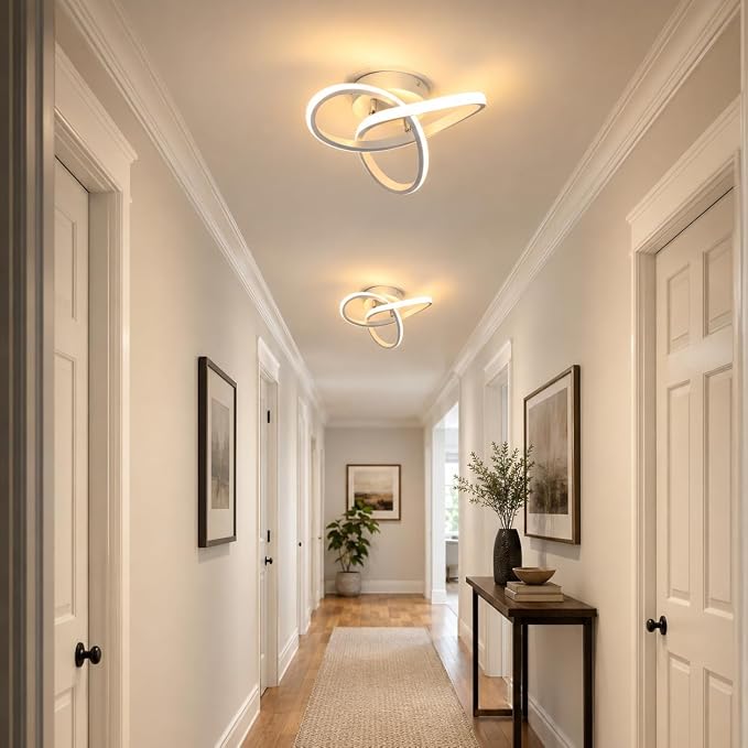CANEOE Hallway Light Acrylic Modern LED Ceiling Light Fixtures 3000K Close to Ceiling Lights for Bedroom, Bathroom, Kitchen, Balcony, Corridor, Stair, Aisle Lamp Curved Design (White,3000K)