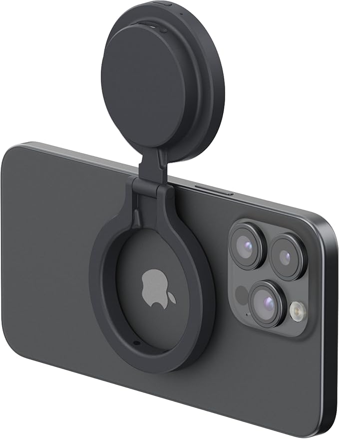 ShiftCam SnapPocket Light - LED Selfie Ring Light with Four Brightness Settings and Built in Battery - Magnetic Mount Snaps on to Any Phone - Flippable Design (Midnight)