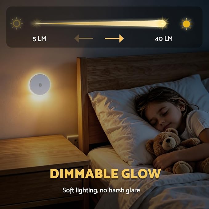 DAZZY DOT Battery Powered Night Light, 4 Pack Motion Sensor Light Indoor | 3 Color Temperature, Dimmable, Magnetic, Stick On Backlit Night Lights for Wall, Stairs, Bedroom, Bathroom, Hallway, Nursery