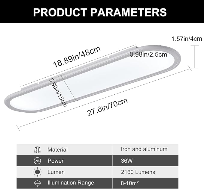 27.6 Inch LED Ceiling Light, High Brightness Linear Ceiling Lamps,6000K Cool White Modern Ultra Thin Low Profile Light Fixture for Bedroom Kitchen Study Room Hallway,White/36W
