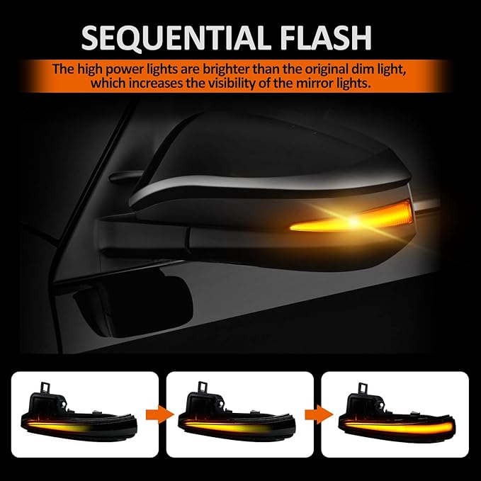 D-Lumina Sequential LED Side Mirror Turn Signal Lights Smoked Lens for RAV4 2019-2025, Tacoma 2016-2023, Highlander 2020-2025, Alphard Velltire, Dynamic Indicator Strip Mirror Marker Light, Pack of 2