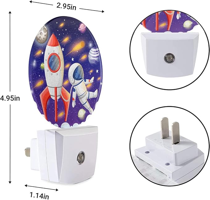 EKOBLA Astronaut Night Light, Space Rocket and Planet Cartoon Night Lights Plug Into Wall with Auto Sensor for Boys Bedroom