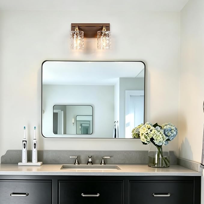 Modern Bathroom Lighting Fixtures Over Mirror, Vanity Lights for Bathroom, Wall Sconces with Clear Glass Shades, E26 Ceramic Socket, 2-Light 14-inch Oil-Rubbed