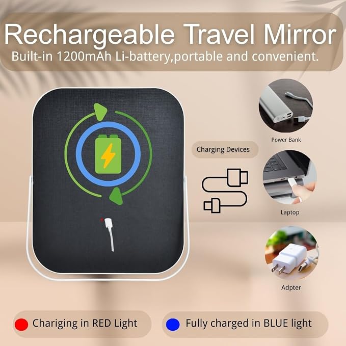 LED Makeup Mirror 8x10 Rechargeable with 3 Color Settings, Touch Control, Portable & Cord-Free Vanity Mirror, Premium Metal Frame, Gift-Ready for Travel Mirror White