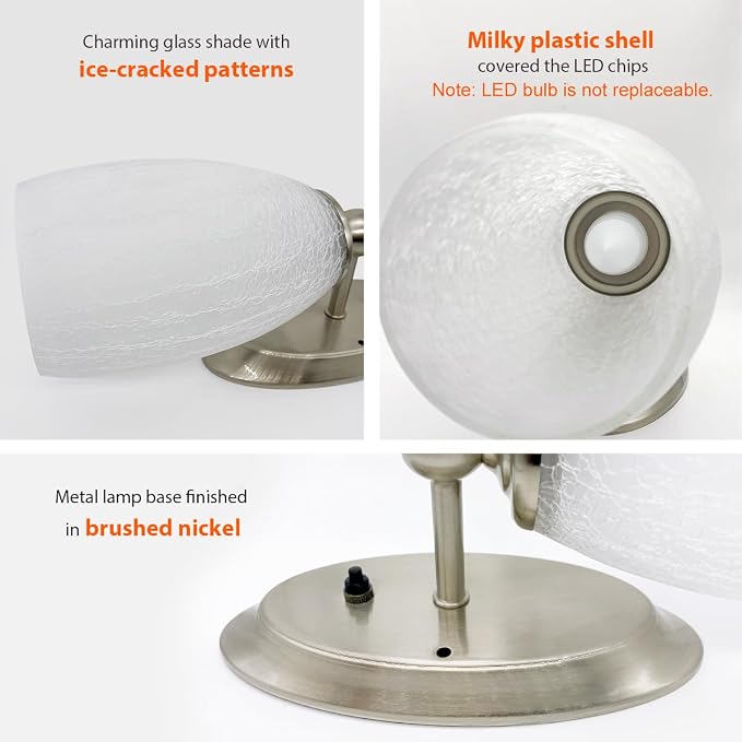 RV Wall Light Interior LED Light Fixture 12 Volt DC | Ice-Cracked Glass Wall Lights for Camper Trailer, 5th Wheel Decor Lighting-with on/Off Switch, Soft White Lighting