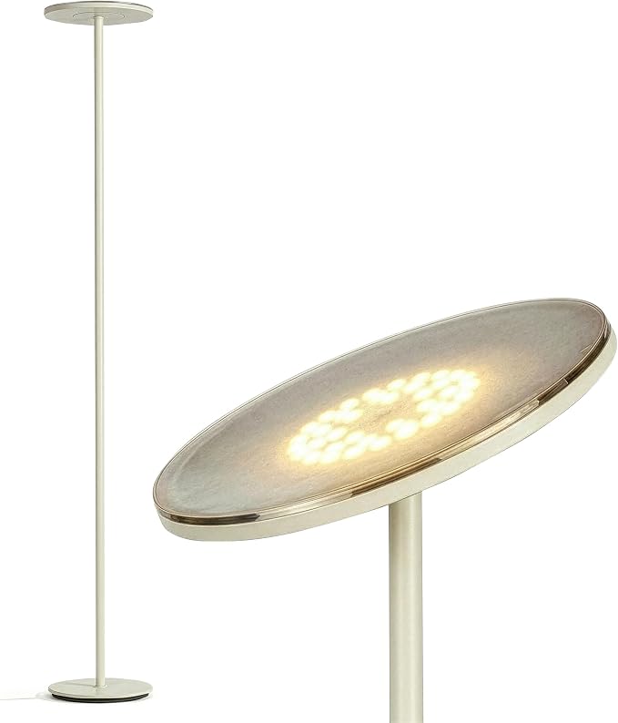 Brightech Sky LED Floor lamp, Torchiere Super Bright Floor Lamp for Living Room Decor & Office - Dimmable, Tall Standing Lamp with Warm Light for Bedroom & Reading - Cream