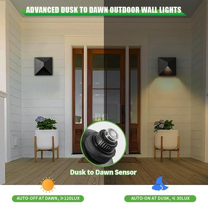 QQCherry Outdoor Light Fixtures Wall Mount Dusk to Dawn, Porch Lights with 3 Lighting Mode(3000K/4000K/5000K), Waterproof Exterior Outdoor Wall Lights for House Front Door Patio Garage(Black)