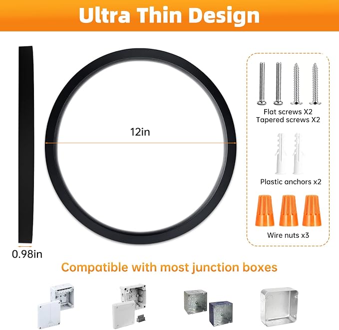 12Inch 2Pack LED Flush Mount Ceiling Light,5CCT,ETL Listed,Dimmable Black | Hardwired 5CCT Selectable 2700K-5000K,24W 3200LM Dimmable Round Flat Panel Light Fixture for Bedroom,Kitchen,Bathroom&Indoor