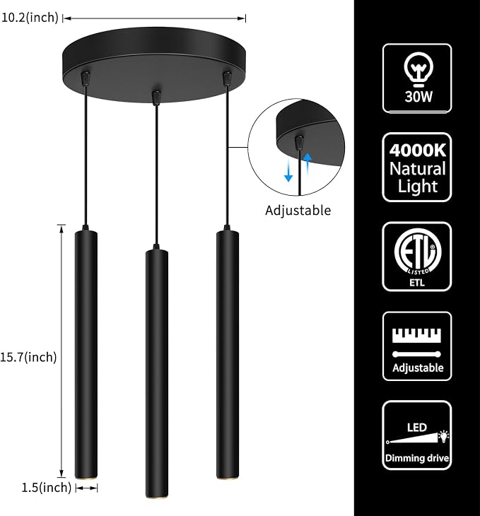 Modern 3-Light Pendant Light Fixtures Round Pendant Lights Kitchen Island LED Minimalist Pendant Lighting Fixture for Kitchen,Dinning Room,Bedroom,Hallway,Bar