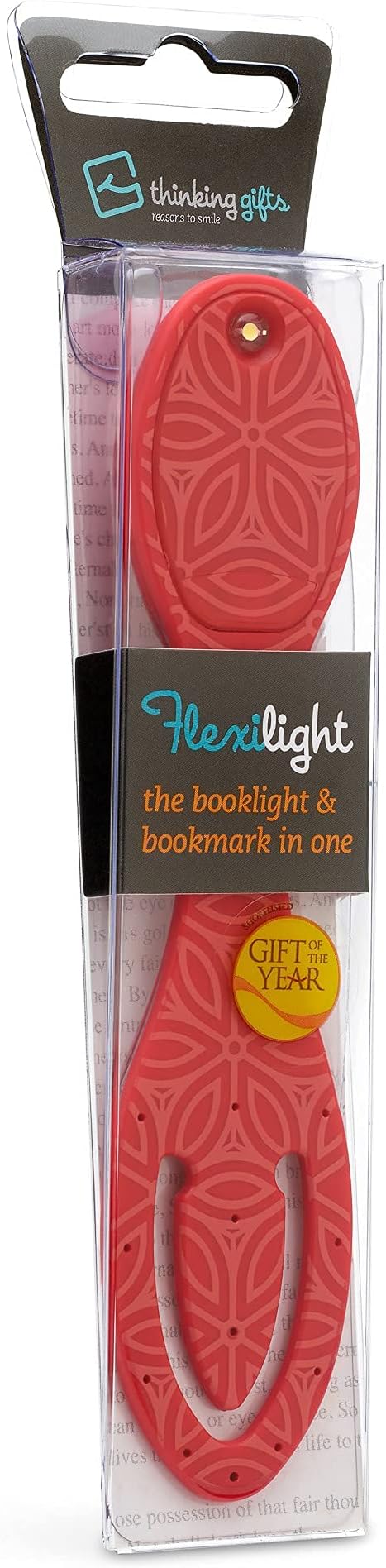 Gifts for Readers & Writers Book Light, Clip On Reading Light for Bed, 2in1 Flexilight & Bookmark, Small & Lightweight with a Soft Glow, 2 Batteries Included, Red