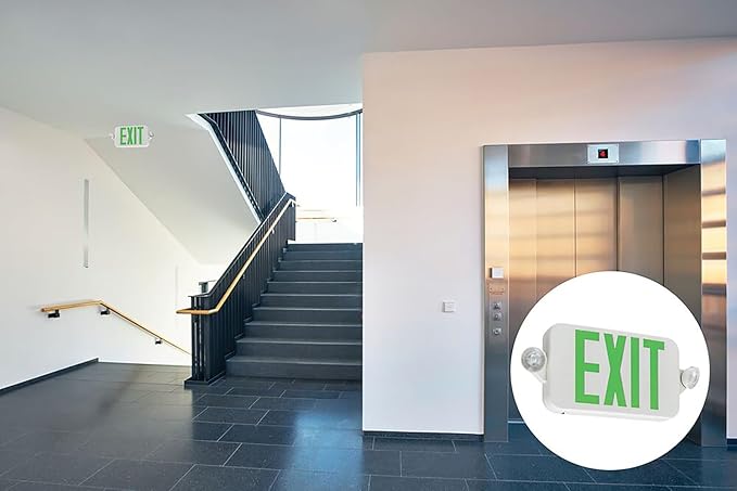 Lithonia Lighting Basics LED Exit Sign/Emergency Light Combo, Red/Green Switchable Exit Sign and Emergency Lights for Business, 2-Head Fixture, Round Lights, Remote Capacity, White (ECRG HO RD M6)