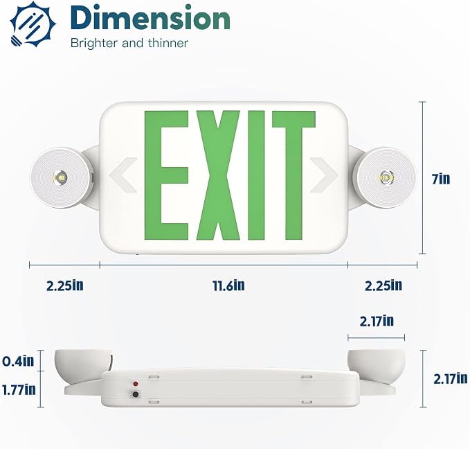 Freelicht 12 Pack Green Double-Sided LED Exit Signs with Emergency Light | UL Listed,Two Adjustable Heads,Wall & Ceiling Mount,Hard Wired,120/277V AC, 90 Min Backup,Flame Retardant,Commercial Use