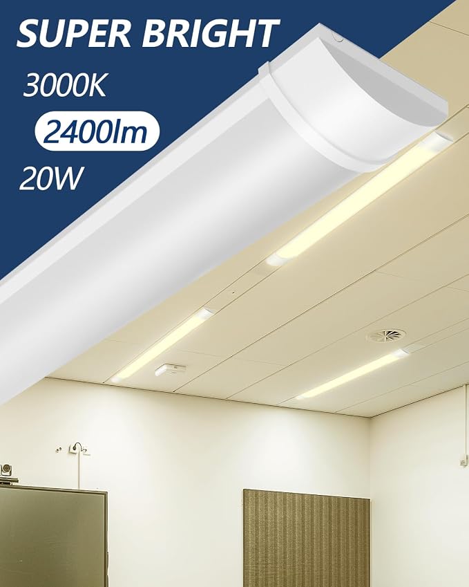 Sararoom 2FT Wraparound Shop Light, 20W LED, 2400lm, 3200K Warm White, 60cm 23.6inch LED Garage Closet Light for Office Home Basement