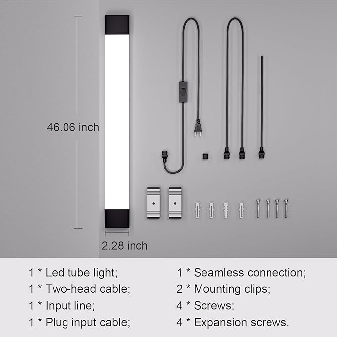Plug in Ceiling Light 4FT 2PCS, Linkable LED Garage Ceiling Light Fixtures 5000K, Bright Lightweight Overhead Light with Cord for Workbench Basement Kitchen Bedroom Factory, Black, 36W