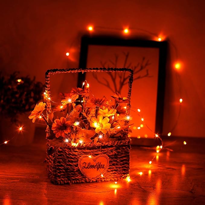 YKB 6 Pack Orange Fairy String Lights Battery Operated Fairy Lights Starry String Lights on 3.3ft/1m Silvery Copper Wire DIY Christmas Decoration Costume Wedding Party Halloween Easter